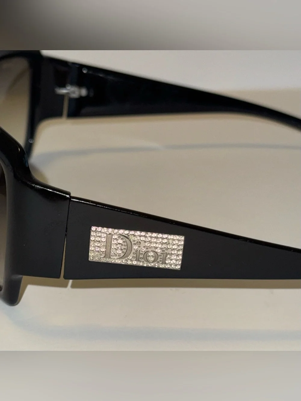 Vintage Christian Dior Oversized Rhinestone Crystal Logo Gradient Sunglasses